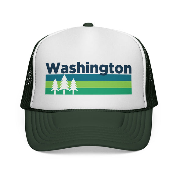 Washington Retro Trees Trucker Hat - Vintage Style Washington Cap