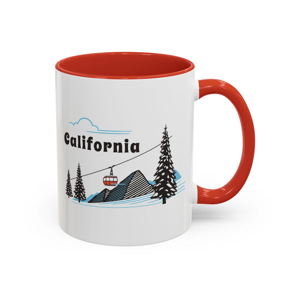 California Retro Snow Skiing Mountain 11 oz Mug, Ski Lodge Decor Coffee Cup, Mountain Gondola Lover Gift, Retro Skiing Mug