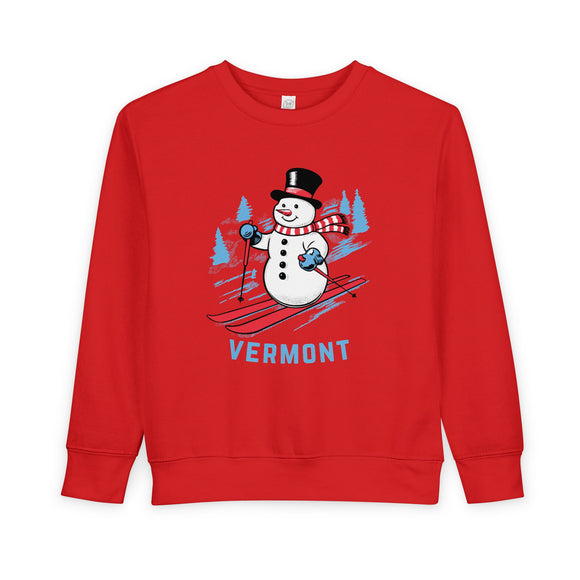 Vermont Toddler Sweatshirt - Skiing Snowman Vermont Toddler Crewneck Sweatshirt