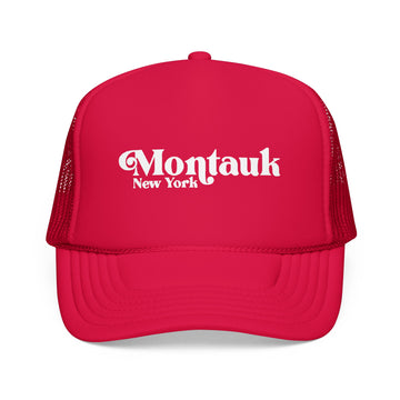 Buy red Montauk, New York Trucker Hat - Foam Montauk Cap