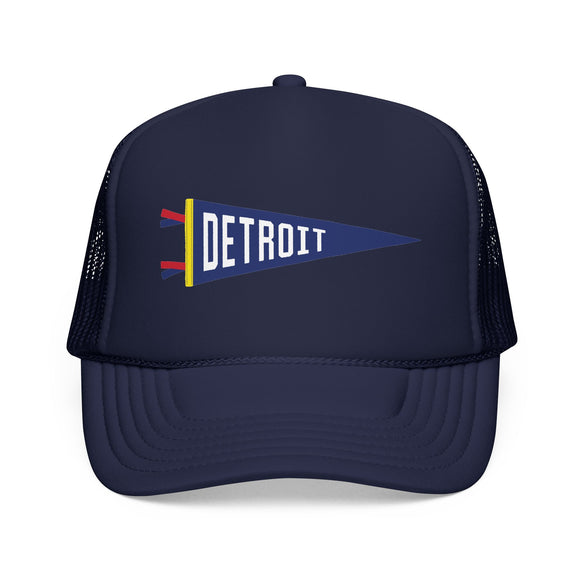 Detroit, Michigan Pennant Trucker Hat — Retro Flag Foam Cap