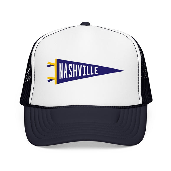 Nashville, Tennessee Pennant Trucker Hat — Retro Flag Foam Cap