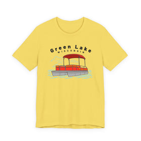 Buy maize-yellow Green Lake, Wisconsin T Shirt - Pontoon Boat Tee