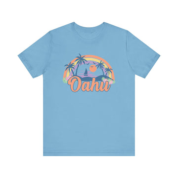 Buy ocean-blue Oahu, Hawaii T-Shirt - Retro Beach Unisex Oahu Shirt