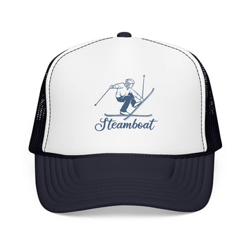 Buy navy-white-navy Steamboat, Colorado Snow Ski Trucker Hat — Retro Skier Foam Steamboat Cap