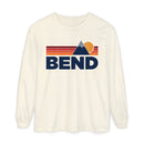 Bend, Oregon Long Sleeve T-Shirt Retro Mountain, Unisex Bend Unisex Garment-dyed Long Sleeve T-Shirt-1