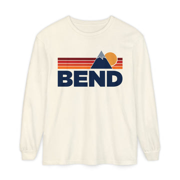Bend, Oregon Long Sleeve T-Shirt Retro Mountain, Unisex Bend Unisex Garment-dyed Long Sleeve T-Shirt