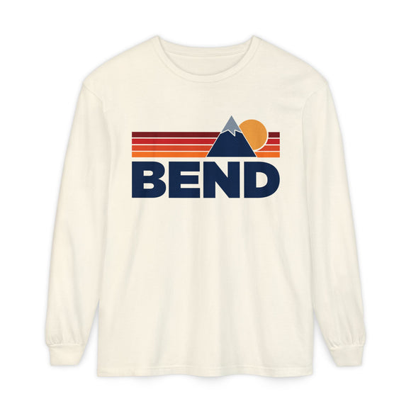 Bend, Oregon Long Sleeve T-Shirt Retro Mountain, Unisex Bend Unisex Garment-dyed Long Sleeve T-Shirt