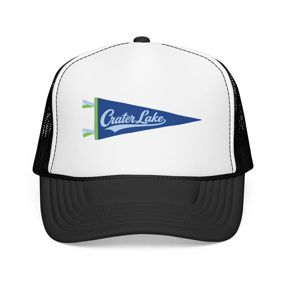 Crater Lake National Park Pennant Trucker Hat — Vintage Foam Mesh Cap