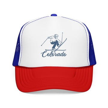 Buy red-white-royal Colorado Snow Ski Trucker Hat — Retro Skier Foam Cap