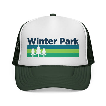 Buy dark-green Winter Park, Colorado Retro Trees Trucker Hat - Vintage Style Winter Park Cap