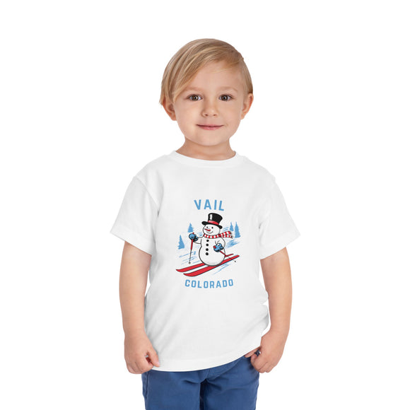 Vail, Colorado Toddler Skiing Snowman Graphic Tee - Kids Vail Shirt