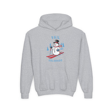 Vail, Colorado Youth Hoodie - Skiing Snowman Kids Vail Hooded Sweatshirt - 0