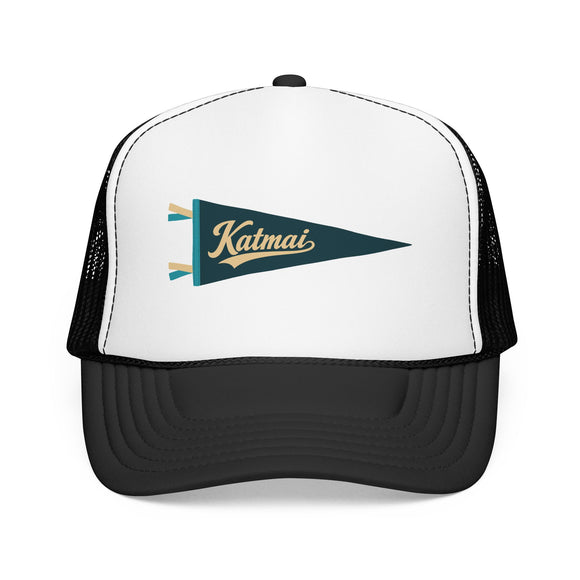 Katmai National Park Pennant Trucker Hat — Vintage Foam Mesh Cap