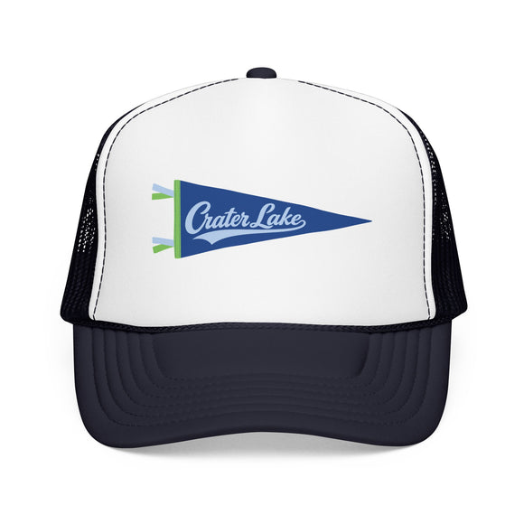 Crater Lake National Park Pennant Trucker Hat — Vintage Foam Mesh Cap