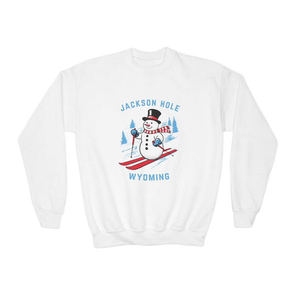 Jackson Hole, Wyoming Youth Crewneck Sweatshirt - Ski Snowman Unisex Kid's Jackson Hole, Wyoming Sweatshirt