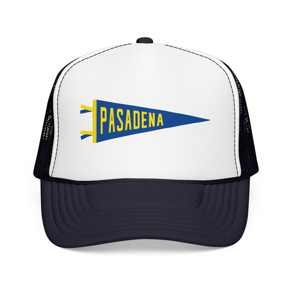 Pasadena, California Pennant Trucker Hat — Retro Flag Foam Cap