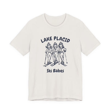 Buy vintage-white Lake Placid, New York Ski Babes T‑Shirt — Retro Skiing Graphic Tee
