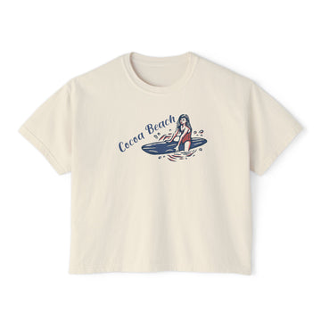 Cocoa Beach, Florida Surfer Girl Tee | 100% Cotton Women's Boxy T-Shirt