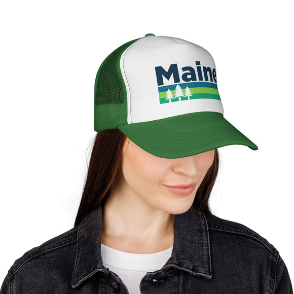 Maine Retro Trees Trucker Hat - Vintage Style Maine Cap