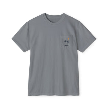 Buy granite Hawaii Palm Tree Pocket Tee, Summer Coastal Vibes Top, Beach Apparel - Comfort Colors Graphic T Shirt