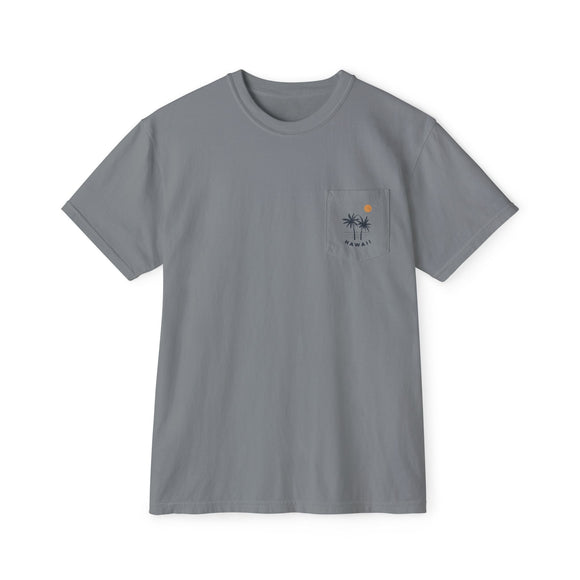 Hawaii Palm Tree Pocket Tee, Summer Coastal Vibes Top, Beach Apparel - Comfort Colors Graphic T Shirt
