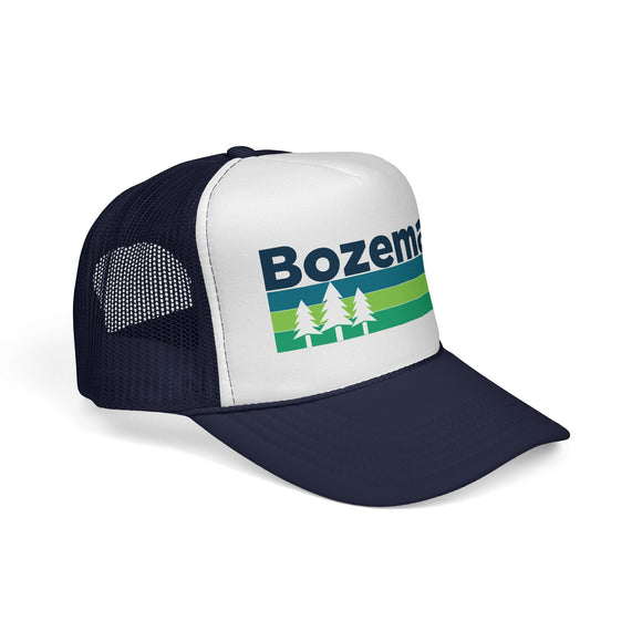 Bozeman, Montana Retro Trees Trucker Hat - Vintage Style Bozeman Cap