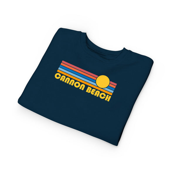Cannon Beach, Oregon Toddler Sweatshirt - Retro Sun Cannon Beach Toddler Crewneck Sweatshirt