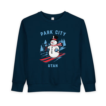 Buy navy Park City, Utah Toddler Sweatshirt - Skiing Snowman Park City Toddler Crewneck Sweatshirt