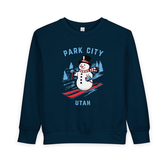 Park City, Utah Toddler Sweatshirt - Skiing Snowman Park City Toddler Crewneck Sweatshirt