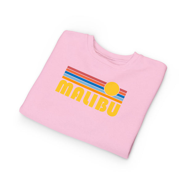 Malibu, California Toddler Sweatshirt - Retro Sun Malibu Toddler Crewneck Sweatshirt