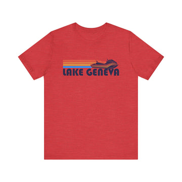 Buy heather-red Lake Geneva, Wisconsin T Shirt - Retro Jetski PWC Graphic Tee