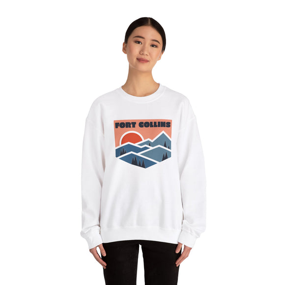 Fort Collins, Colorado Sweatshirt Retro Mountains, Fort Collins Unisex Graphic Crewneck