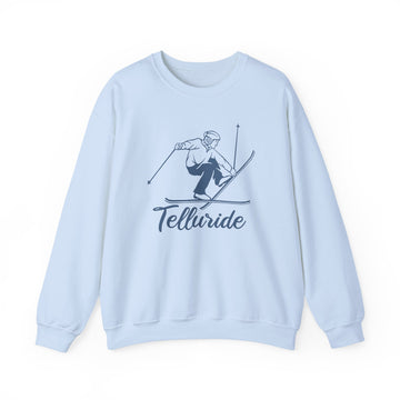 Buy light-blue Telluride, Colorado Sweatshirt - Vintage Skiing Graphic Crewneck