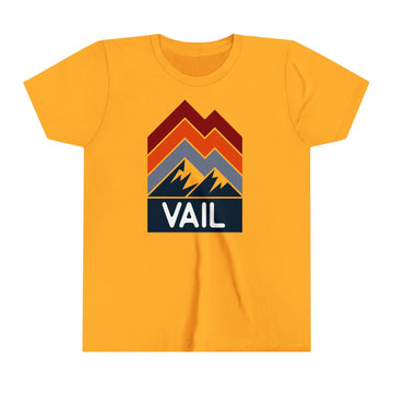 Buy gold Vail, Colorado Youth Shirt - Retro Mountain Vail Kid's T-Shirt - Chevron Peaks