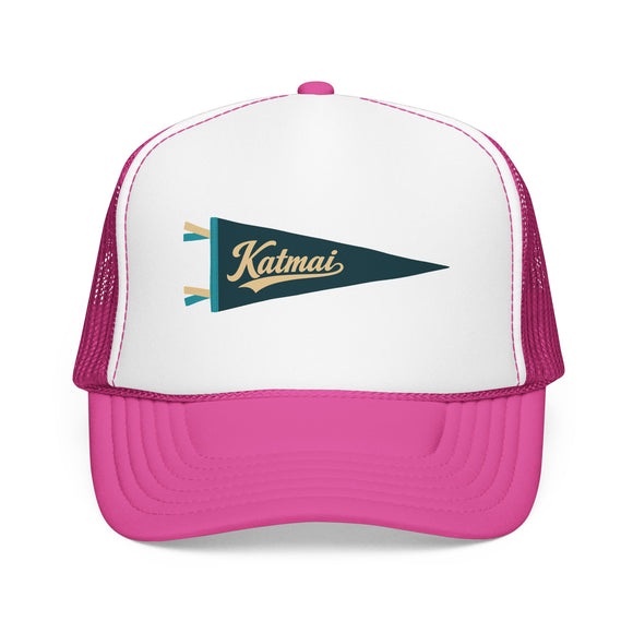 Katmai National Park Pennant Trucker Hat — Vintage Foam Mesh Cap