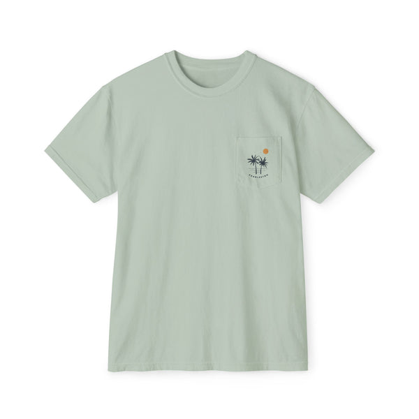 Charleston, South Carolina Palm Tree Pocket Tee, Summer Coastal Vibes Top, Beach Apparel - Comfort Colors Graphic T Shirt