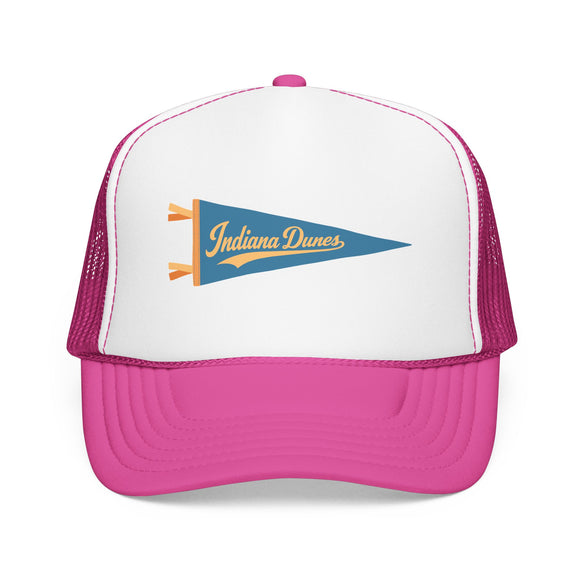 Indiana Dunes National Park Pennant Trucker Hat — Vintage Foam Mesh Cap