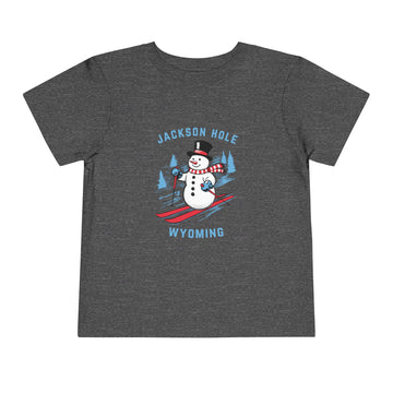 Buy dark-heather-grey Jackson Hole, Wyoming Toddler Skiing Snowman Graphic Tee - Kids Jackson Hole T-Shirt