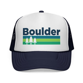 Buy dark-navy Boulder, Colorado Retro Trees Trucker Hat - Vintage Style Boulder Cap