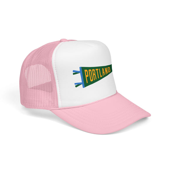 Portland, Oregon Pennant Trucker Hat — Retro Flag Foam Cap