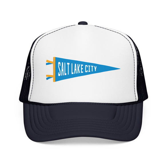 Salt Lake City, Utah Pennant Trucker Hat — Retro Flag Foam Cap