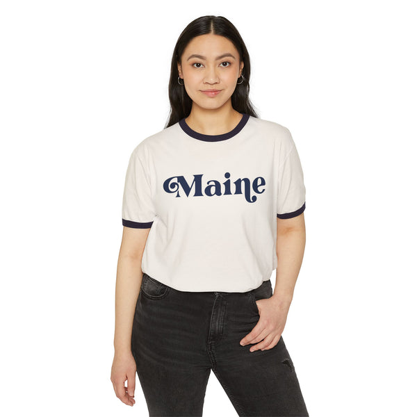 Maine Cotton Ringer Graphic Tee - Unisex Maine T Shirt, Vintage Style Tee, Men's/Women's Tee