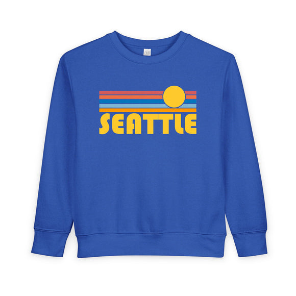 Seattle, Washington Toddler Sweatshirt - Retro Sun Seattle Toddler Crewneck Sweatshirt