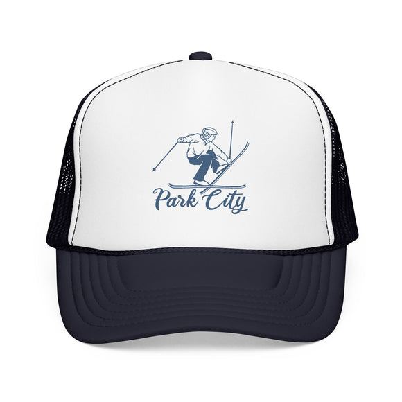 Park City, Utah Snow Ski Trucker Hat — Retro Skier Foam Park City Cap