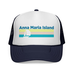 Anna Maria Island, Florida Retro Sailboat Trucker Hat - 0