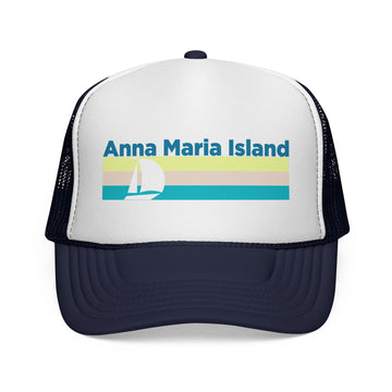 Anna Maria Island, Florida Retro Sailboat Trucker Hat - 0