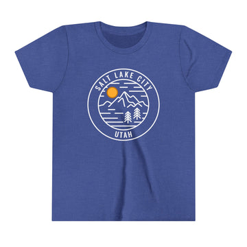 Buy heather-true-royal Salt Lake City, Utah Youth Shirt - Retro Mountain Salt Lake City Kid's T-Shirt