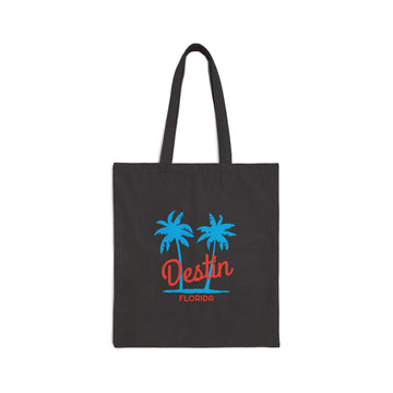 Destin, Florida, Cotton Canvas Destin Tote Bag - Palm Script - 0