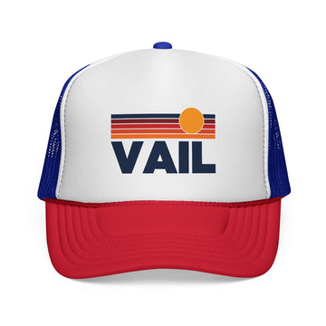 Vail, Colorado Retro Sun Trucker Hat - Vintage Style Vail Cap